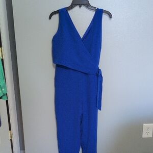 Lulu's Blue Wrap-Style Jumpsuit with Tie Waist